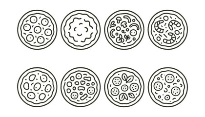 Pizza icons set &ndash; pepperoni, mushroom, cheese, veggie, sausage, margherita, hawaiian, supreme