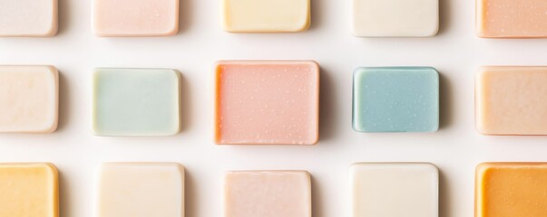 Fototapeta premium Colorful Soap Bars Array on White, Hygiene , Skincare