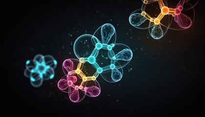 Obraz premium Vibrant Molecular Structures Colorful Atoms and Bonds in 3D Space