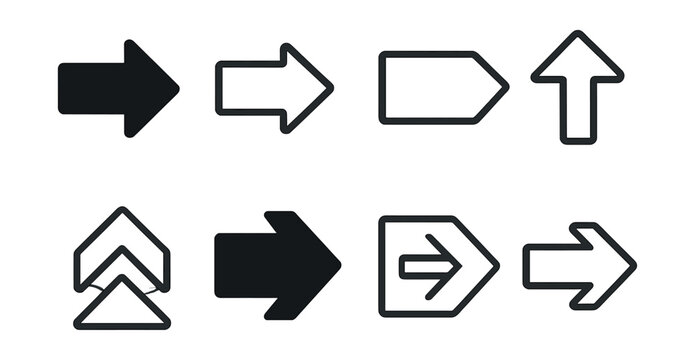 Directional arrow icons set – solid, outline, upward, forward, navigational, bold, simple, clear design