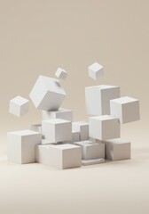 Abstract 3D Render of White Cubes Falling in Beige Background Minimalist Geometric Composition Contemporary Art Digital Design
