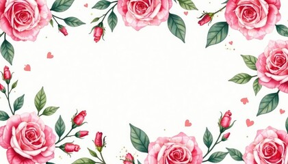 Delicate watercolor roses & leaves, repeating pattern, floral, elegant
