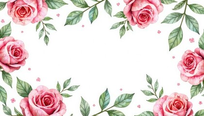 Delicate watercolor roses & leaves, repeating floral design, textile, pattern, summer