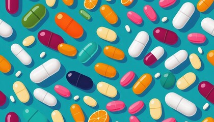 Colorful Capsules and Tablets Medical Healthcare Pattern Background Image