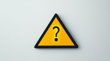 Minimalist caution sign with yellow triangle, black border, question mark, warning, on light background