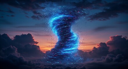 Glowing Digital Vortex in a Dramatic Night Sky