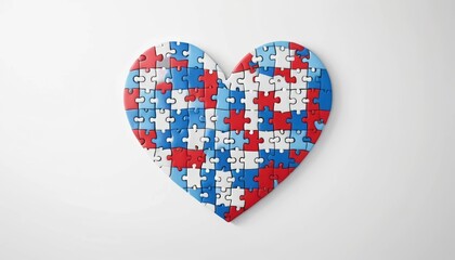 A Heart Shaped Jigsaw Puzzle in Red White and Blue Colors for Love Unity and Togetherness