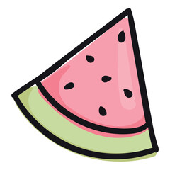Watermelon slice. Summer dessert. Vector illustration for print sticker, icon. Simple sketch isolated on white background