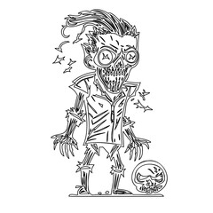 Line Art Illustration: Grotesque Zombie Character Ready for Halloween Coloring