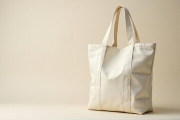 Beige canvas tote bag, zipper closure, wide straps, minimalist, tote bag, eco bag