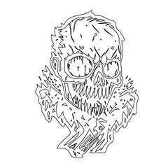 Distorted skull illustration with jagged lines depicting a macabre portrait