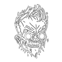 Minimalist sketch showing the dark stylized face of an undead monster