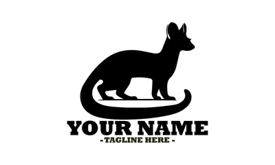 Elegant black silhouette of a civet cat with a long, curved tail standing gracefully. Exotic mammal illustration concept, civet line art silhouette vector illustration and civet logo icon