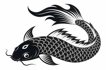 Fototapeta premium Elegant Black and White Koi Fish Illustration A Stunning Artistic Rendering of a Traditional Japanese Symbol of Perseverance and Good Fortune
