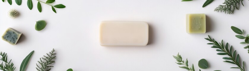 Handmade Soap with Natural Herbs and Leaves on White Background, organic , skincare