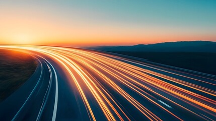 Luminous Highway at Sunset:A Vibrant Journey Through Time and Space