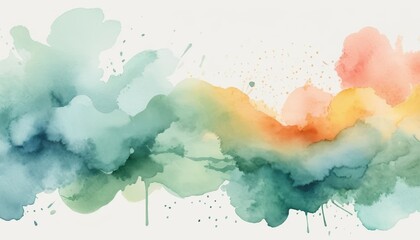 Fototapeta premium Abstract Watercolor Background Teal Green Orange Yellow Paint Splashes Design for Textures