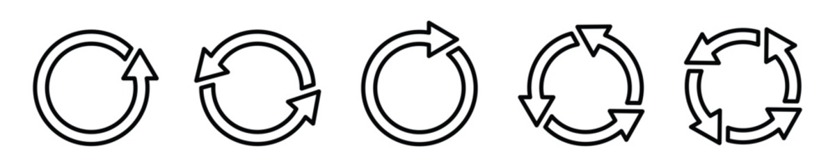 circle arrow icon set, containing refresh, rotation, reload, Repeat and more,  recycle symbol Vector illustration.