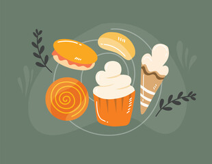 Colorful candy vector set bundle featuring various sweets in flat modern design