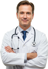 Confident Doctor with Stethoscope and Arms Crossed Smiling Gaze