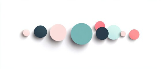 Minimalist pastel circles arrangement on white background with soft shadows Concept of modern design, abstract art, and clean presentation