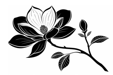 Elegant Black and White Magnolia Flower Illustration  Botanical Art Print, Floral Design, Nature Artwork, Simple Line Drawing,  Vector Graphic for Home Decor, Cards, and Invitations