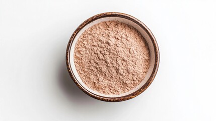 High Fiber Psyllium Powder in Bowl on White Background for Health Supplements