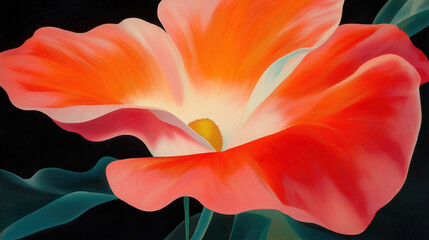 Giant orange flower with soft petals glowing warmly against dark background