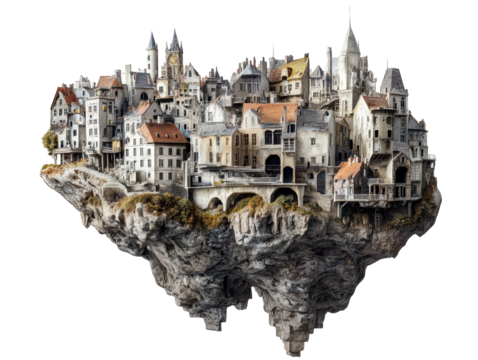 Isolated Fantasy City Island on a Cliff