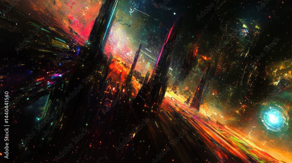 Wall mural abstract depiction of colorful structures in deep space
