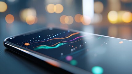 Smartphone screen showing stock market fluctuations with dynamic financial graphs and real-time data