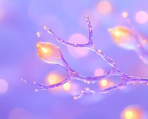 Glowing, translucent neural branches with bulbous ends, set against a soft, pastel background