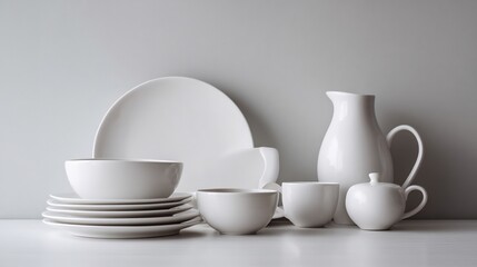 Elegant porcelain tableware arrangement conveying minimalist aesthetics and calmness