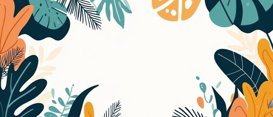 Fototapeta premium Colorful Tropical Leaves Illustration with White Background, Decorative Botanical Design for Summer Vibes and Creative Projects
