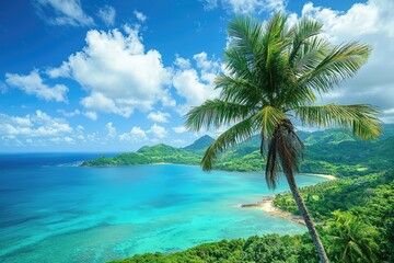 Naklejka premium Tropical Paradise Stunning Beach and Palm Tree View