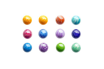 Set of colorful decorative marbles with shiny surface on a transparent background.