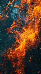 Vivid swirling flames were captured blending with thick blue smoke textures