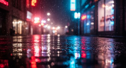 Obraz premium Rainy Night City Street Reflections