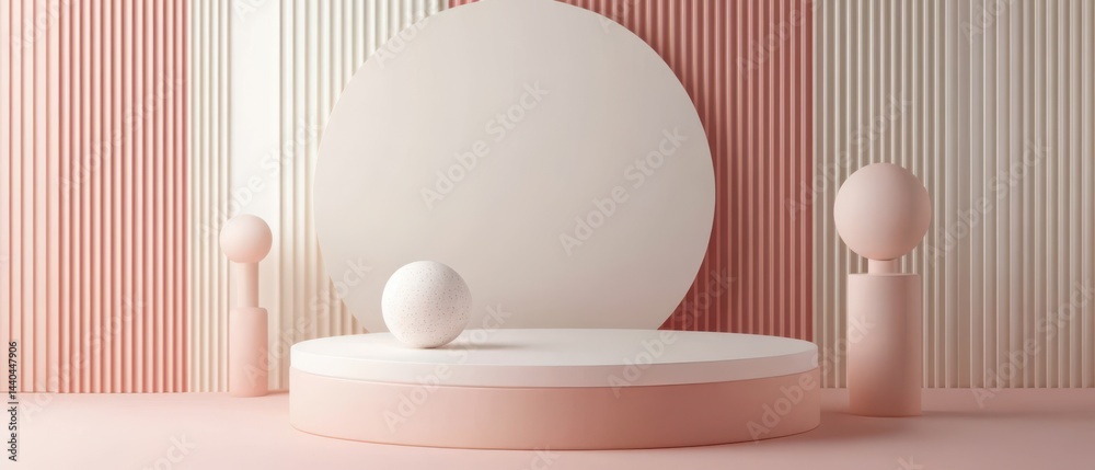 Wall mural minimalist pastel podium with geometric shapes for product display abstract studio background with r