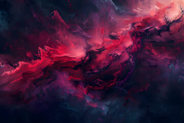 Fototapeta premium Dark fluid background was enriched by vivid crimson red splashes in motion