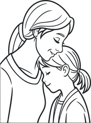 Naklejka premium Black and White Mother and Daughter Outline