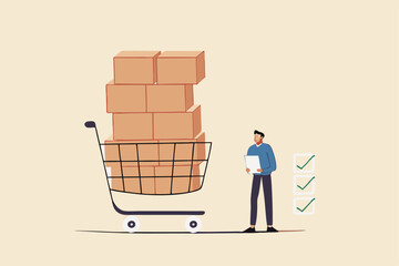 Procurement and asset management, manage or purchasing company equipments, goods and service, audit and checking price and depreciation, businessman procurement manager checking supply assets.