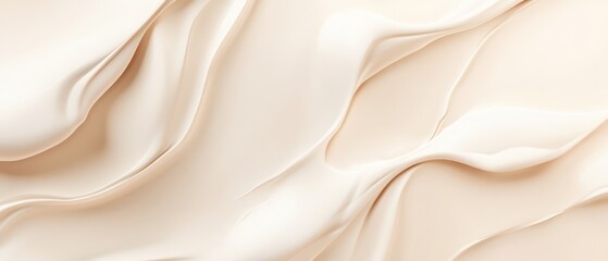 Obraz premium Beige Creamy Texture Background with Smooth Waves and Elegant Flow for Skincare or Cosmetic Product Mockups