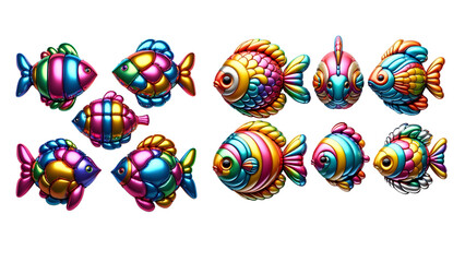 Obraz premium Colorful 3D Fish in Vibrant Metallic Hues, Transparent png file