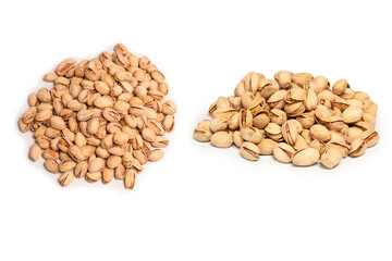 Tasty pistachios isolated on a white background.