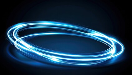 Glowing blue light trails form concentric ellipses on dark background