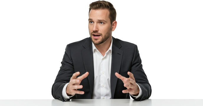 Expressive Businessman in Suit Animated Gesture