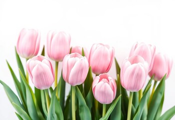 Delicate pink tulips watercolor background, ideal for greeting cards and invitations Soft floral design with copy space, design, illustration © nuntalee