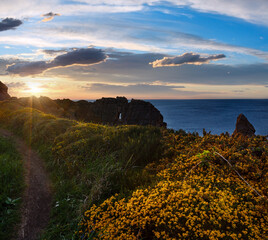 Sunset Arnia Beach coastline landscape.