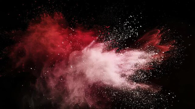 red and white explosion of dust and debris. The red and white colors are vibrant and eye-catching, creating a sense of energy and excitement. The image is dynamic and full of movement, as the dust